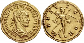 Diocletian, 284 – 305. Aureus, Lugdunum 285-286, AV 4.41 g. IMP C C VAL DIOCLETIANVS P F AVG Laureate and draped bust r. Rev. M – ARS V – I – CTOR Mar...