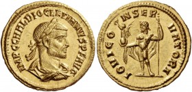 Diocletian, 284 – 305. Aureus, Cyzicus 286, AV 4.56 g. IMP C C VAL DIOCLETIANVS P F AVG Laureate, draped and cuirassed bust r. Rev. IOVI CO – NSER – V...