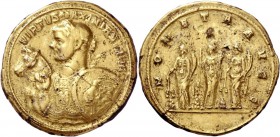 Maximian Herculius first reign, 286 – 305. Medallion 297-298, Æ 26.02 g. VIRTVS MAXIMIANI AVG Laureate half bust of Maximianus l., wearing cuirass wit...
