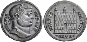 Maximian Herculius first reign, 286 – 305. Argenteus, Antiochia circa 298, AR 3.28 g. MAXIMIA – NVS AVG Laureate head r. Rev. VIRTVS – MILITVM Three-t...