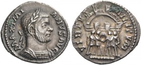 Maximian Herculius first reign, 286 – 305. Argenteus, Treviri circa 298-299, AR 3.03 g. MAXIMI – ANVS AVG Laureate and cuirassed bust r. Rev. VIRTVS –...