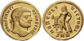 Constantius Chlorus caesar, 293 – 305. Aureus, Nicomedia circa 294, AV 5.39 g. CONSTANTI – VS NOB CAES Laureate head r. Rev. HERCVLI – VICTORI Hercule...