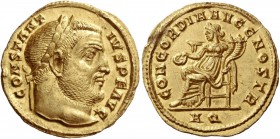 Constantius Chlorus augustus, 305 – 306. Aureus, Aquileia 305-306, AV 5.18 g. CONSTANT – IVS P F AVG Laureate head r. Rev. CONCORDIA AVGG NOSTR Concor...