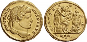 Constantine I, 307 – 337. Solidus, Treviri early 316, AV 4.40 g. CONSTANTI – NVS P F AVG Laureate head r. Rev. VICTO – RE – AV – G – N Victory seated ...