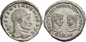 Constantine I, 307 – 337. Heavy miliarense, Sirmium 320-324, AR 4.76 g. CONSTANTINVS MAX AVG Bare head of Constantine r. Rev. CRISPVS ET CONSTANTINVS ...
