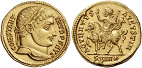 Constantine I, 307 – 337. Solidus, Antiochia 324-325, AV 4.42 g. CONSTANT – INVS P F AVG Laureate head r. Rev. ADVENTVS – AVGVSTI N Emperor on horseba...