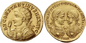 Constantine I, 307 – 337. Medallion of 1 1/2 solidi, Antiochia 326, AV 6.59 g. D N CONSTANTINVS MAX AVG Radiate, draped and cuirassed bust l., raising...