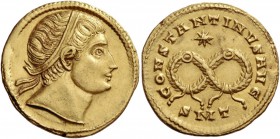 Constantine I, 307 – 337. Solidus, Ticinum 326, AV 4.50 g. Diademed head r. Rev. CONSTANTINVS AVG Interlaced wreaths; above, star and, in exergue, SMT...