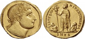 Constantine I, 307 – 337. Solidus, Thessalonica circa 326, AV 4.51 g. Diademed head r. Rev. VIRTVS CO – NSTANTINI AVG The Emperor, in military attire,...