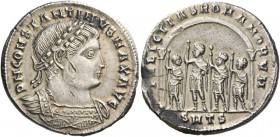 Constantine I, 307 – 337. Light miliarense, Thessalonica 326-327, AR 4.45 g. D N CONSTANTINVS MAX AVG Laureate and cuirassed bust r., with drapery on ...
