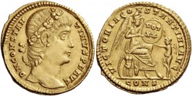 Constantine II augustus, 337 – 340. Solidus, Constantinopolis 337-340, AV 4.70 g. DN CONSTAN – TINVS P F AVG Laurel and rosette-diademed head r. Rev. ...