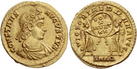 Constans augustus, 337 – 350. Solidus, Aquileia 340-350, AV 4.39 g. CONSTANS – AVGVSTVS Laurel and rosette-diademed, draped and cuirassed bust r. All ...