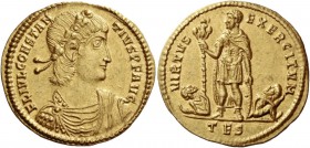 Constantius II augustus, 337 – 361. Solidus, Thessalonica 337-340, AV 4.59 g. FL IVL CONSTAN – TIVS P F AVG Laurel and rosette-diademed, draped and cu...