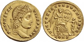 Constantius II augustus, 337 – 361. Solidus, Constantinopolis 337-340, AV 4.64 g. D N CONSTAN – TIVS P F AVG Laureate head r. Rev. Victory seated r. o...