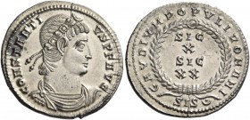 Constantius II augustus, 337 – 361. Siliqua, Siscia 337-340, AR 3.64 g. CONSTANTI – VS P F AVG Laurel and rosette-diademed, draped and cuirassed bust ...