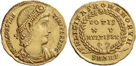 Constantius II augustus, 337 – 361. Solidus, Antiochia 337-347, AV 4.46 g. FL IVL CONSTAN – TIVS PERP AVG Pearl-diademed, draped and cuirassed bust r....