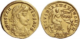 Constantius II augustus, 337 – 361. 1 1/2 scripulum, Antiochia 347-355, AV 1.53 g CONSTAN – TIVS AVG Pearl-diademed, draped and cuirassed bust r. Rev....