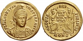 Constantius II augustus, 337 – 361. Solidus, Constantinopolis 351-355, AV 4.49 g. FL IVL CONSTAN – TIVS PERP AVG Diademed, draped and cuirassed bust f...