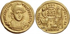 Constantius II augustus, 337 – 361. Solidus, Antiochia 355-361, AV 4.49 g. FL IVL CONSTAN – TIVS PERP AVG Diademed, draped and cuirassed bust facing, ...