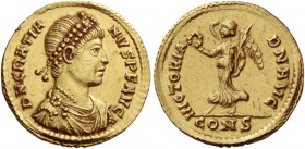 Gratian, 367 – 383. 1 1/2 scipula, Constantinopolis 374, AV 1.72 g. D N GRATIA – NVS P F AVG Pearl-diademed, draped and cuirassed bust r. Rev. VICTORI...