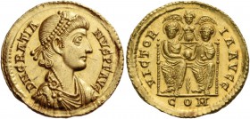 Gratian, 367 – 383. Solidus, North Italian mint 380-382, AV 4.49 g. D N GRATIA – NVS P F AVG Pearl-diademed, draped and cuirassed bust r. Rev. VICTOR ...