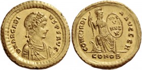 Arcadius, 383 – 408. Solidus, Constantinopolis 387, AV 4.47 g. D N ARCADI – VS P F AVG Rosette-diademed, draped and cuirassed bust r. Rev. CONCORDI – ...