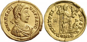 Arcadius, 383 – 408. Solidus, Mediolanum 394-395, AV 4.45 g. D N ARCADI – VS P F AVG Pearl-diademed, draped and cuirassed bust r. Rev. VICTORI – A AVG...
