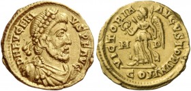 Eugenius, 392 – 394. Tremissis, Mediolanum 392–394, AV 1.44 g. D N EVGENI – VS P F AVG Pearl-diademed, draped and cuirassed bust r. Rev. VICTORIA – AV...