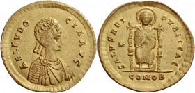 Aelia Eudocia, wife of Theodosius II. Medallion of two solidi, Constantinopolis 423, AV 8.94 g. AEL EVDO – CIA AVG Pearl-diademed and draped bust r. R...