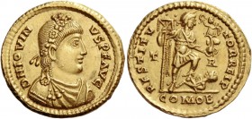 Jovinus, 411 – 413. Solidus, Treveri 411-413, AV 4.49 g. D N IOVIN – VS P F AVG Pearl and rosette-diademed, draped and cuirassed bust r. Rev. RESTITV ...