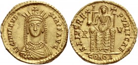 Licinia Eudoxia, daughter of Theodosius II and wife of Valentinian III. Solidus, Ravenna after 6th August 439, AV 4.43 g. LICINIA EVD – OXIA P F AVG D...