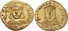 Nicephorus, 802 – 803, with Stauracius from 803. Solidus 803-811, AV 4.43 g. hICI – FOROS bASILЄI Facing bust of Nicephorus, wearing crown with cross ...