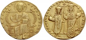 Constantine VII Porphyrogenitus, 913 – 959 and associate rulers from 919. Solidus 931-944, AV 4.19 g. + IhS XPS RЄX – RЄGnAnTIЧM Christ nimbate enthro...