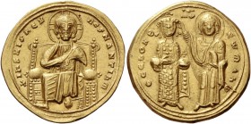 Romanus III Argyrus, 1028 – 1034. Histamenon 1028-1034, AV 4.43 g. +IhS XIS RЄX – RЄGNANTIhM Christ, nimbate, enthroned facing raising r. hand in bene...