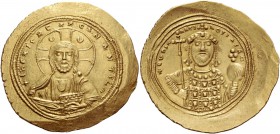 Constantine IX Monomachus, 1042 - 1055. Histamenon 1042-1055, AV 4.42 g. +IhS XIS RЄX RЄGNANTIhM Facing bust of Christ, nimbate, raising r. hand in be...