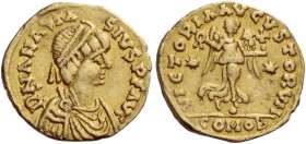 The Ostrogoths, Theoderic, 493 -526. Pseudo-Imperial Coinage. In the name of Anastasius, 491-518. Tremissis, Roma 493-526, AV 1.44 g. D N ANASTA – SIV...