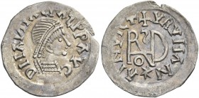 The Gepids. Pseudo-Imperial Coinage. In the name of Anastasius, 491-518. Quarter siliqua, Sirmium 493-526, AR 0.87 g. D I I AIIACIAS P P AVG Pearl-dia...