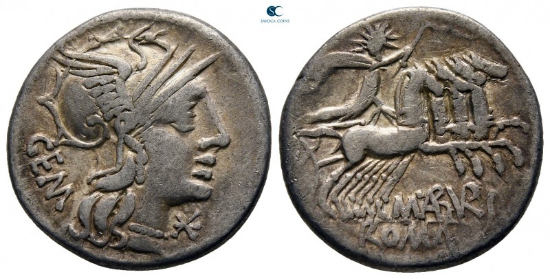 M. Aburius M.f. Geminus 132 BC. Rome
Denarius AR

20 mm., 3,81 g.



very...