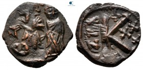 Heraclius with Heraclius Constantine AD 610-641. Constantinople. Half follis Æ
