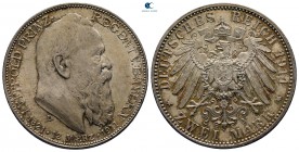 Germany. Bayern. Luitpold Karl Joseph Wilhelm Ludwig, Prince Regent of Bavaria AD 1886-1912. Struck 1911 in Munich(D). 2 Deutsche Mark