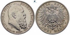 Germany. Bayern. Luitpold Karl Joseph Wilhelm Ludwig, Prince Regent of Bavaria AD 1886-1912. Struck 1911 in Munich(D). 2 Deutsche Mark