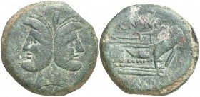 (46-45 a.C.). Cnaeo Pompeyo. As. (Spink 1386) (Craw. 471/1) (FAB. R26). 23,10 g. Pátina verde. MBC+.