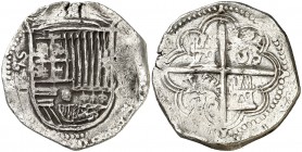 1595. Felipe II. Granada. (F). 4 reales. (AC. 491). 13,52 g. Rayitas. Rara. (MBC-).