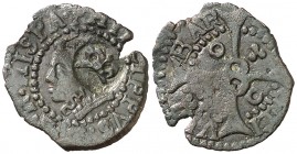 s/d. Felipe III. Barcelona. 1 diner. (AC. 17) (Cru.C.G. 4346f). 0,65 g. Contramarca: B en anverso. Escasa así. MBC+.