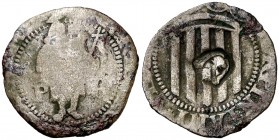 s/d. Felipe III. Perpinyà. 1 sou. (AC. 50) (Cru.C.G. 3807a). 1,20 g. Contramarca: cabeza de San Juan. Concreciones. Muy rara. MBC-/BC+.