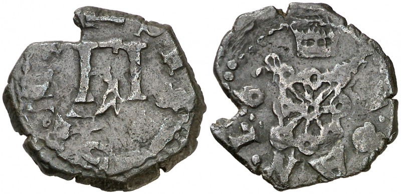 168 (sic). Felipe III. Pamplona. 4 cornados. (AC. 62). Puntos entre los dígitos ...