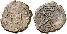 1613. Felipe III. Pamplona. 4 cornados. (AC. 72) (R.Ros 4.4.22 var). 3,79 g. Gráfilas continuas. Rara. MBC-.