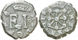 1615. Felipe III. Pamplona. 4 cornados. (AC. 74). 3,69 g. P a derecha de FI. Escasa. MBC/MBC+.