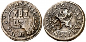 s/d (1603-1606). Felipe III. (AC. 360) (J.S. pág. 208-216). 2,70 g. Resello de valor IIII sobre 2 maravedís de Segovia 1600. MBC.