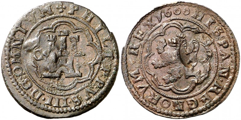 s/d (hacia 1603). Felipe III. (J.S. pág. 217). 4,40 g. Resello falso de época de...
